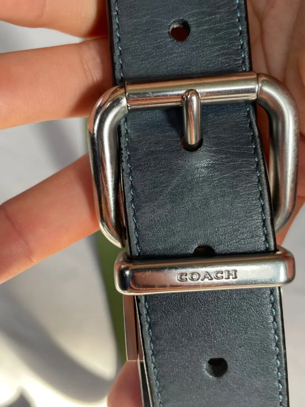 Coach Reversible Black and Green Leather Belt with Silver Buckle